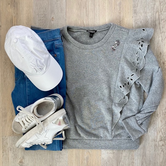 Express Eyelet Ruffled Sweatshirt - Picture 4 of 4